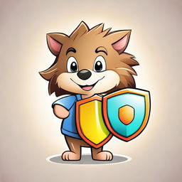 A high-quality cartoon image of a cute hedgehog with a shield