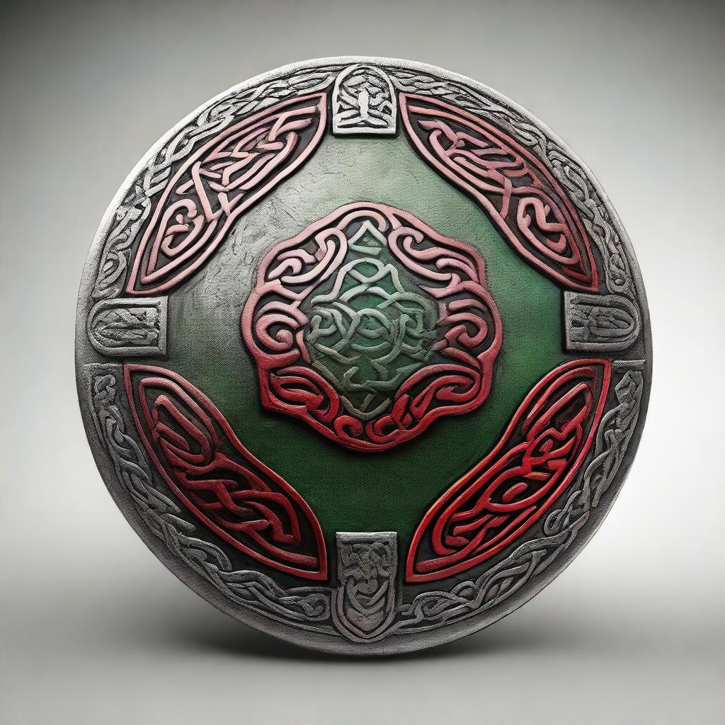 A high-quality 3D render of a Celtic shield