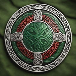 A high-quality 3D render of a Celtic shield