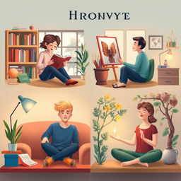 A visually captivating and informative illustration showcasing different types of introverts in various settings