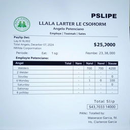 A detailed electronic payslip for Angelo Potenciano, an employee at Isabela La Suerte Rice Mill Corporation