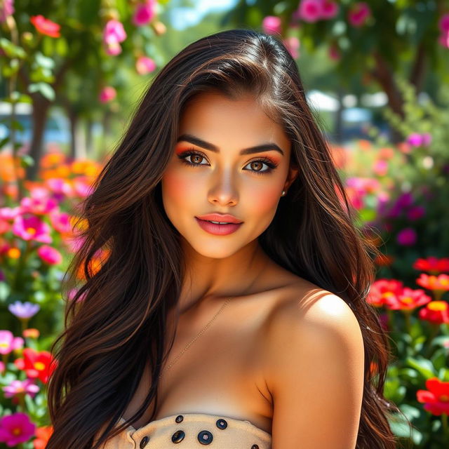 A stunning portrait of a young woman resembling Ariana Greenblatt, exuding confidence and charm