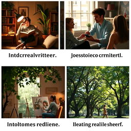 A series of images showcasing various aspects of introverted individuals in different settings
