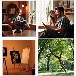 A series of images showcasing various aspects of introverted individuals in different settings