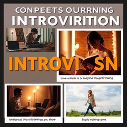 A visually appealing presentation of concepts surrounding introversion, featuring a collection of images that represent the essence of introverts in various scenarios