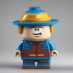 A high-quality, digital 3D render of a Lego character designed as Eric Cartman from South Park