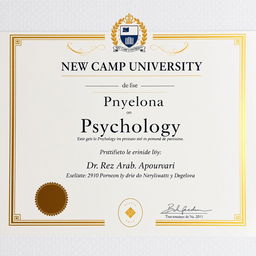 A degree certificate in psychology from New Camp University in Barcelona, held by Dr