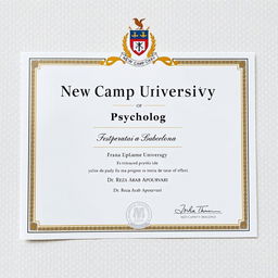 A degree certificate in psychology from New Camp University in Barcelona, held by Dr