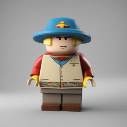 A high-quality, digital 3D render of a Lego character designed as Eric Cartman from South Park