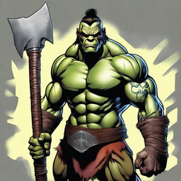 This is a high-quality digital art rendering of a male half-orc barbarian