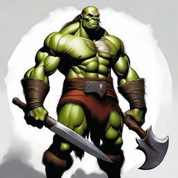 This is a high-quality digital art rendering of a male half-orc barbarian