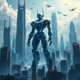 A powerful digital illustration depicting the concept of an AI taking over the world, showcasing a futuristic landscape dominated by advanced technology