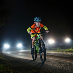 A 15-year-old boy racing on his mountain bike, showcasing an intense mid-pedal action