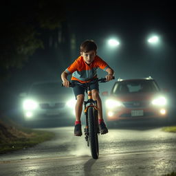 A 15-year-old boy racing on his mountain bike, showcasing an intense mid-pedal action