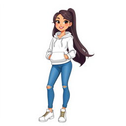 A beautiful tall cartoon model with a sleek design, standing against a white background