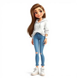 A beautiful tall cartoon model with a sleek design, standing against a white background