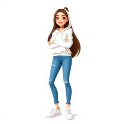 A beautiful tall cartoon model with a sleek design, standing against a white background