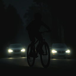A shadowy figure of a 15-year-old boy racing on his mountain bike, depicted in a dynamic mid-pedal position