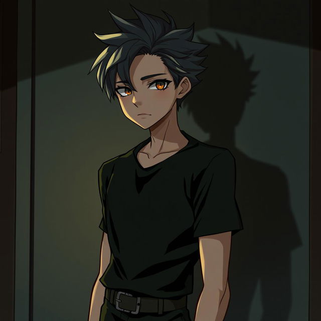 A teenage character with multiple personalities, wearing a sleek black outfit