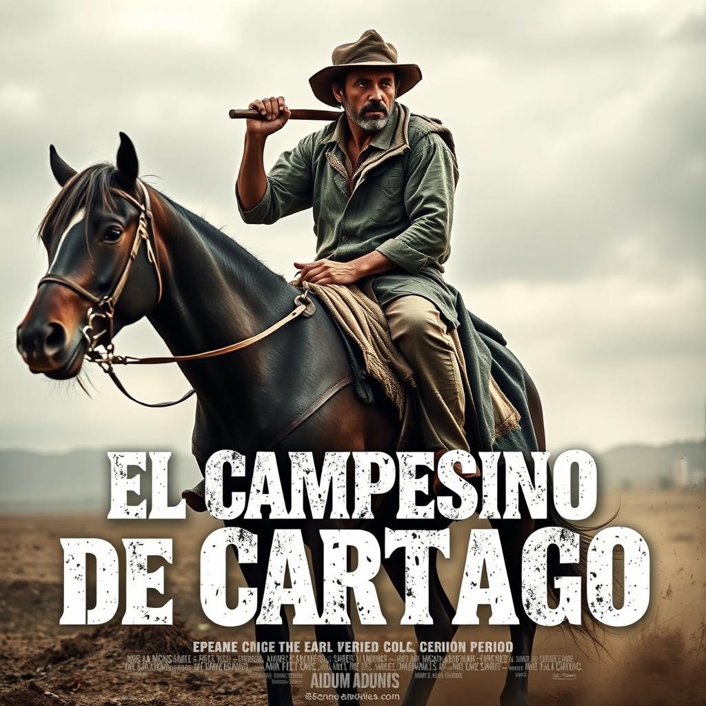 An epic movie poster for a film titled 'El Campesino de Cartago', set during the early Republic period