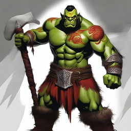 This digital art piece showcases an adult male half-orc barbarian