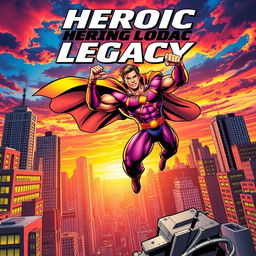 A dynamic superhero in action poses heroically on a comic book cover