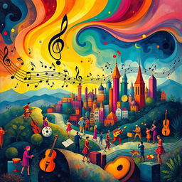 A vibrant and colorful representation of the world where pure language is music