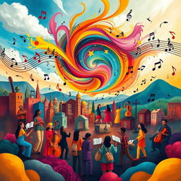 A vibrant and colorful representation of the world where pure language is music