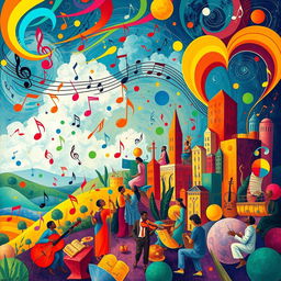 A vibrant and colorful representation of the world where pure language is music