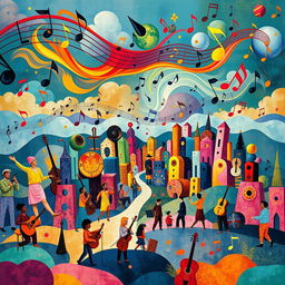 A vibrant and colorful representation of the world where pure language is music