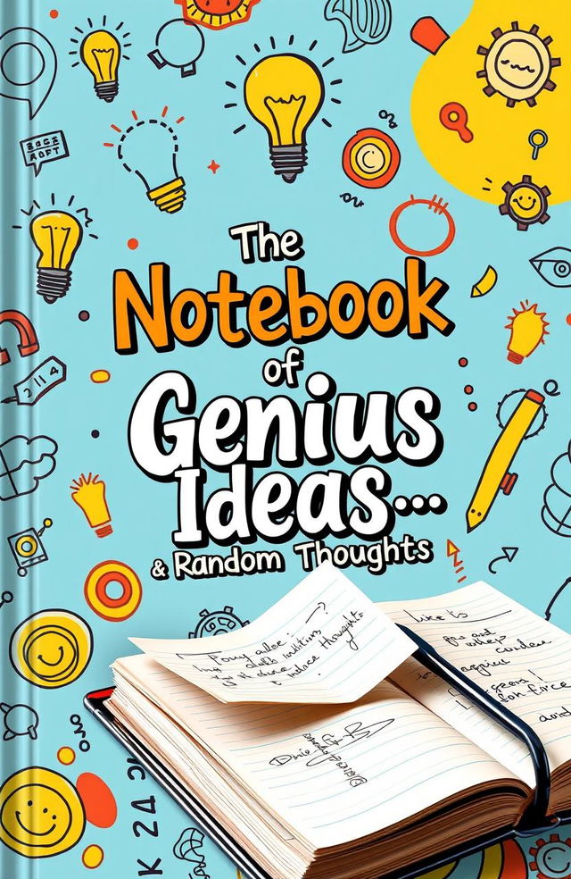 A whimsical and creative book cover featuring the title 'The Notebook of Genius Ideas