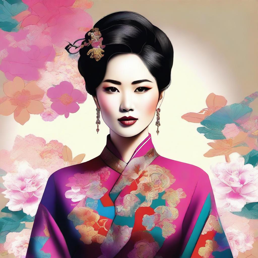 A digital art piece of a stylish Asian woman