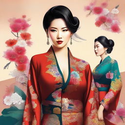 A digital art piece of a stylish Asian woman