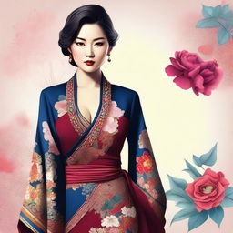 A digital art piece of a stylish Asian woman