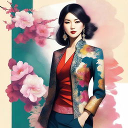 A digital art piece of a stylish Asian woman