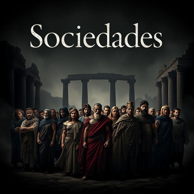 An epic movie poster for a film set in the Middle Republic of Ancient Rome, with the word 'Sociedades' prominently featured in the title