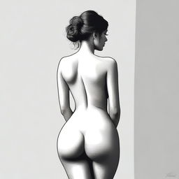 A high-quality digital art piece featuring an elegant figure from behind, tastefully showcasing the curves and contours of the human form