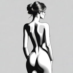 A high-quality digital art piece featuring an elegant figure from behind, tastefully showcasing the curves and contours of the human form