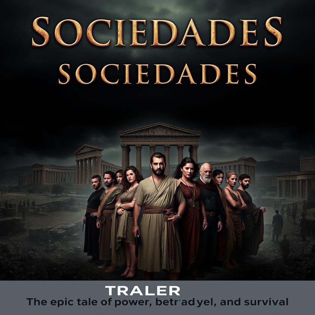 A dramatic movie poster for a film set in the Middle Republic of Ancient Rome, titled 'Sociedades'