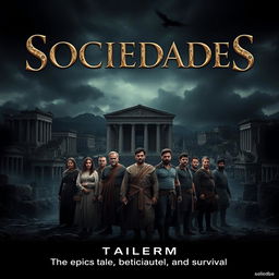 A dramatic movie poster for a film set in the Middle Republic of Ancient Rome, titled 'Sociedades'
