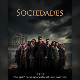 A dramatic movie poster for a film set in the Middle Republic of Ancient Rome, titled 'Sociedades'