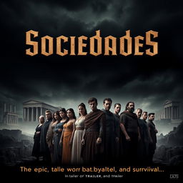 A dramatic movie poster for a film set in the Middle Republic of Ancient Rome, titled 'Sociedades'