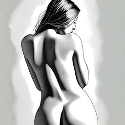 A high-quality digital art piece that tastefully captures the beauty of the female form from behind