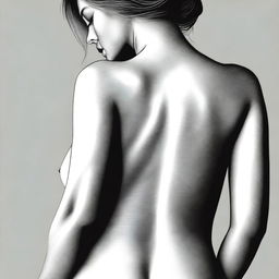 A high-quality digital art piece that tastefully captures the beauty of the female form from behind