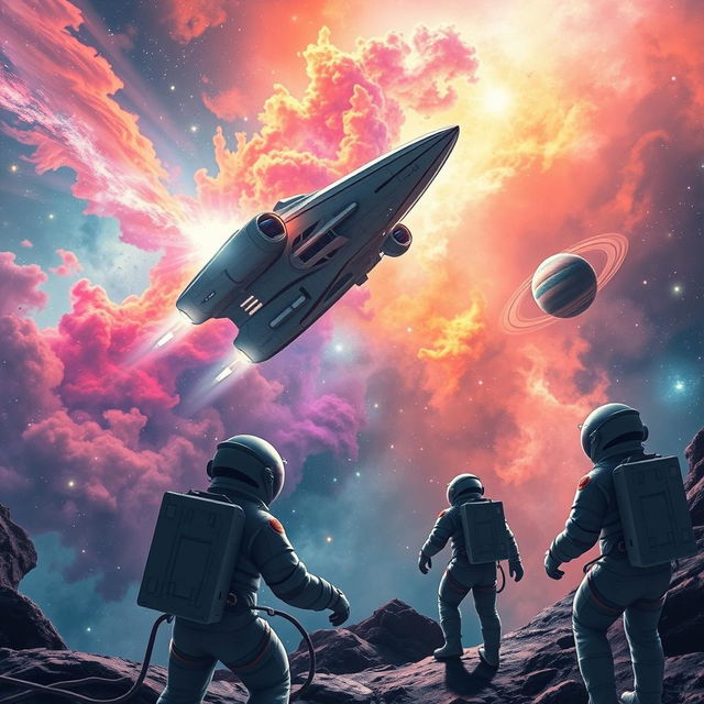 A stunning sci-fi book cover featuring an awe-inspiring space exploration scene