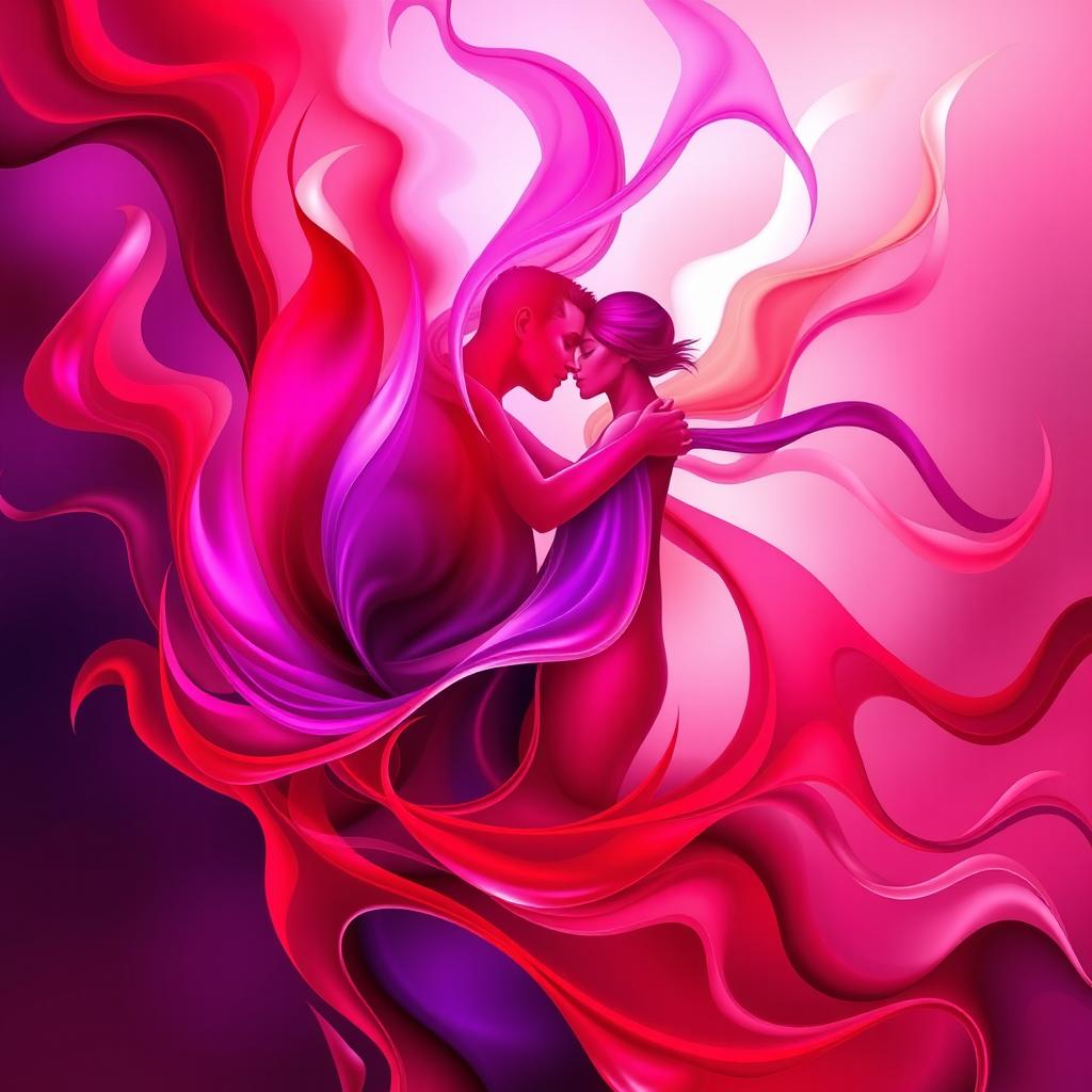 A vibrant and mesmerizing abstract representation of passion, featuring flowing shapes and dynamic colors intertwining in a dance of energy