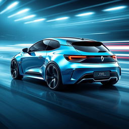 A futuristic chrome Renault 5 car from the future, designed as the next model of the 5-series