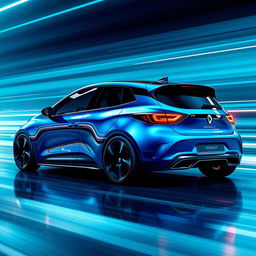 A futuristic chrome Renault 5 car from the future, designed as the next model of the 5-series