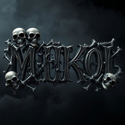 The word 'MIIKOL' styled with intricate 3D designs featuring skulls and bones surrounding and incorporated within the letters