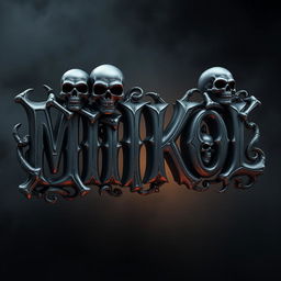 The word 'MIIKOL' styled with intricate 3D designs featuring skulls and bones surrounding and incorporated within the letters